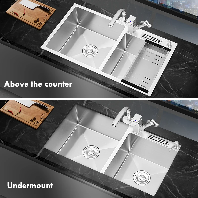 Большая кухонная раковина из нержавеющей стали SUS304 с держателем для ножей ручной