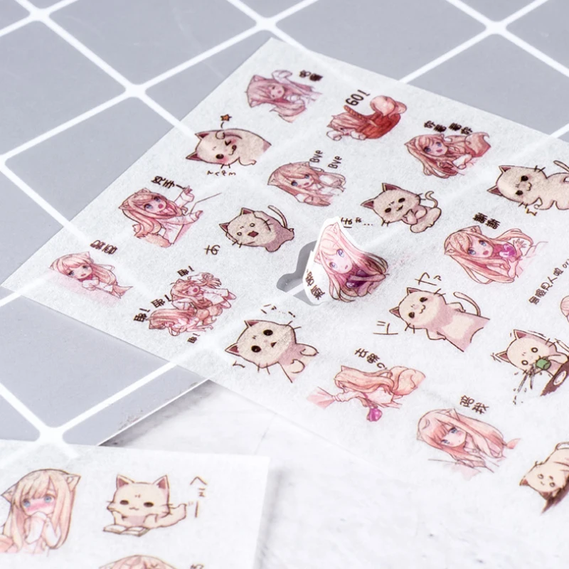 6 шт мультфильм Кот и девушки Васи стикер этикетки наклейки для скрапбукинга DIY