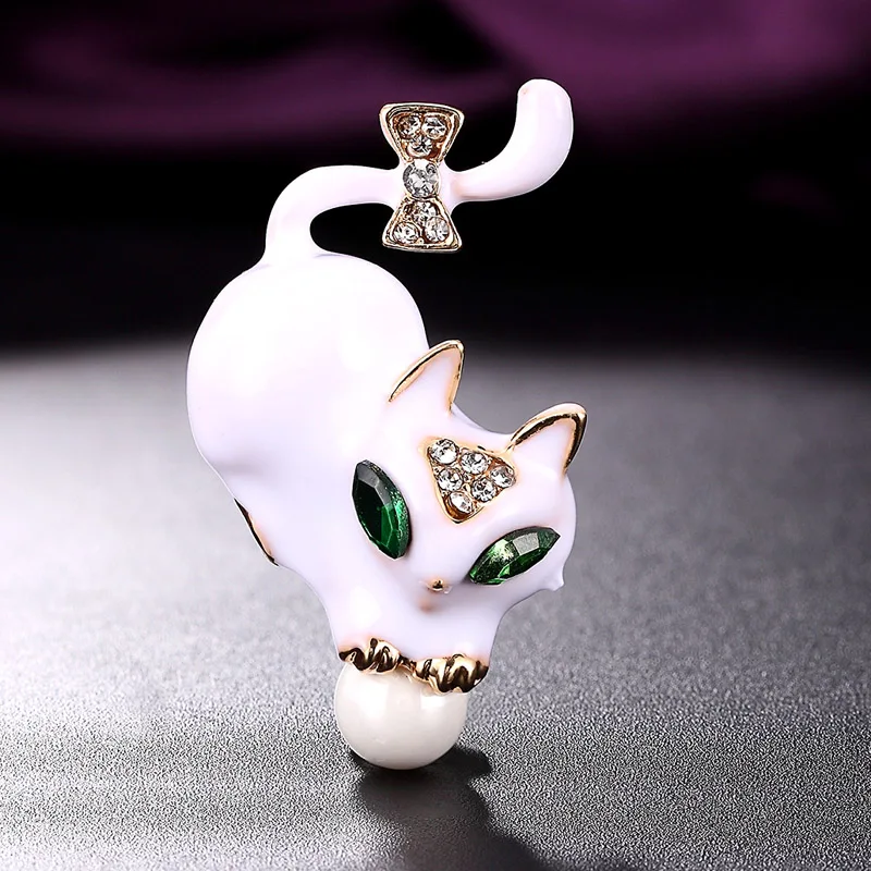 zlxgirl jewelry samll cartoon white cat animal scarf pins for women wedding bijoux high quality Gold men brooch jewelry broach