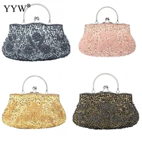 women clutch bag hand stitched small glass beads floral shape retro european and american party wedding clutch evening bag
