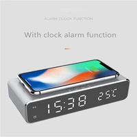 5w10w led electric alarm clock digital clock hd mirror clock bedroom decor with phone wireless charger with temperature display