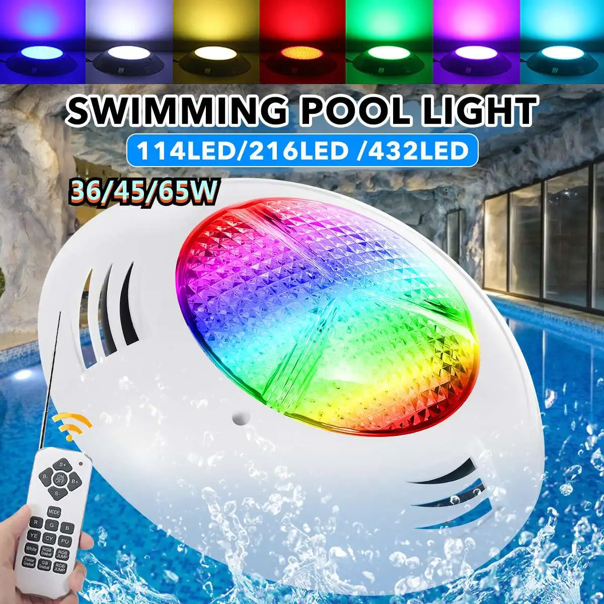 Luz Led impermeable para piscina, luz subacuática con control remoto, 36/45/65W, IP68, CA de 12V, cambio de Color RGB para exteriores
