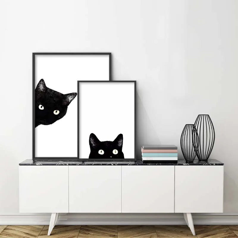 Conisi Акварельная Минималистичная кавайная животная черная кошка голова холст A4