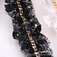 1 yards gold chain pleated glitter frayed edges lace ribbons diy craft clothing sewing accessories