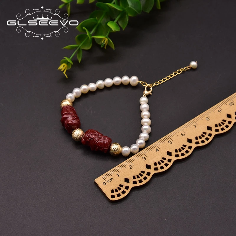 

GLSEEVO Original Natural Freshwater White Pearl Bracelet For Women Anniversary Purple Gold Sand Cute Handmade Jewelry GB0955