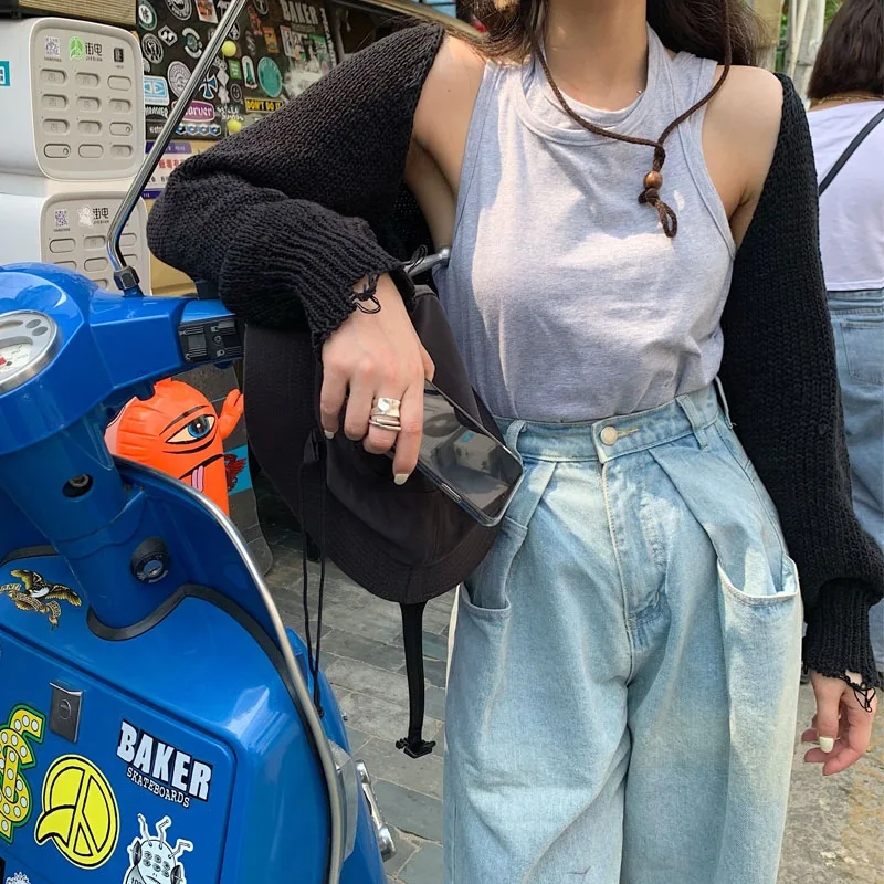 

Женская Винтажная футболка без рукавов, повседневный однотонный топ из 2021 хлопка с круглым вырезом, в Корейском стиле, 95%