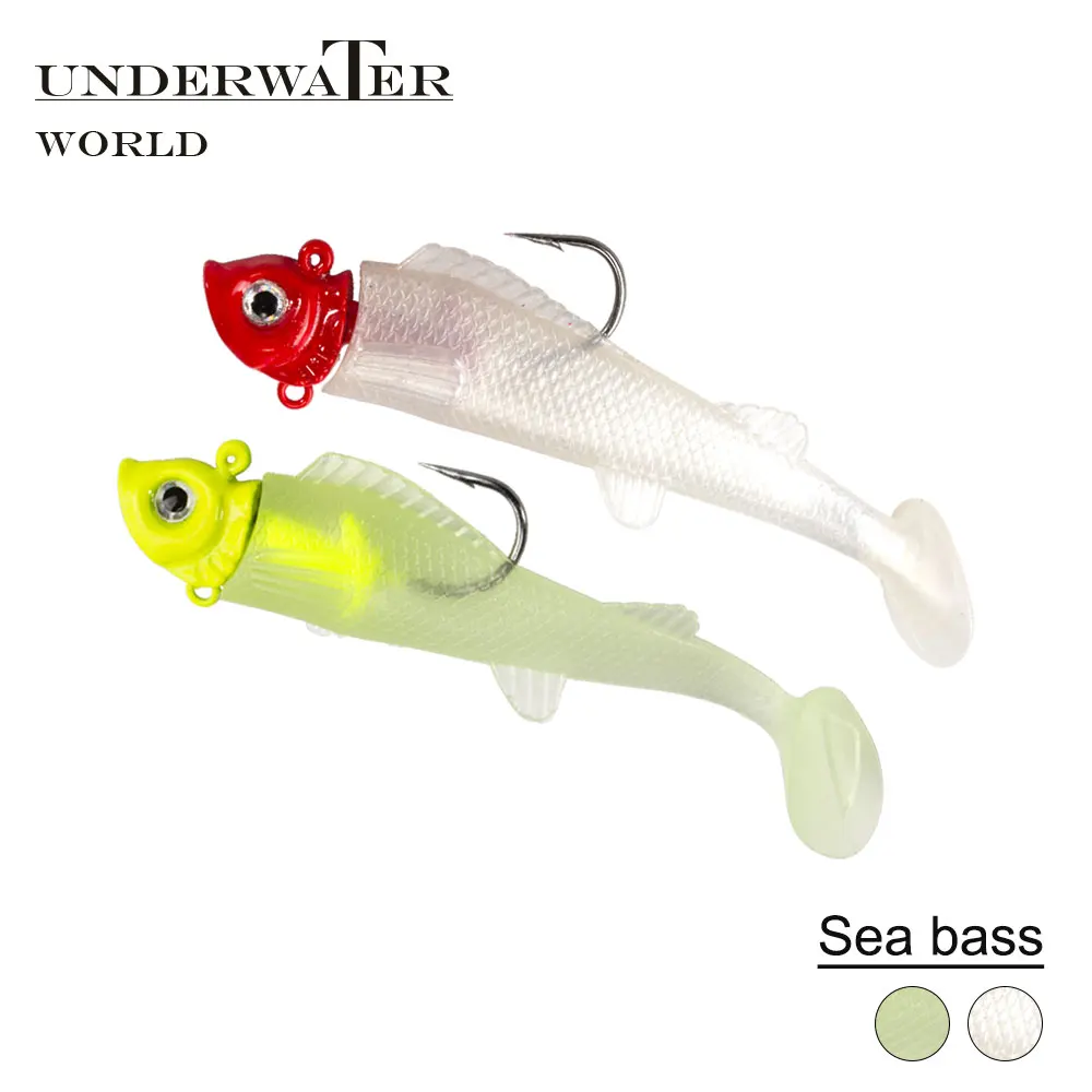 Приманка для рыбалки T-Tail с грузом и мягким хвостом, имитирующая существо, весом 9/16 грамма, с одинарной крючком для ловли морского окуня и щуки на океанском судне.