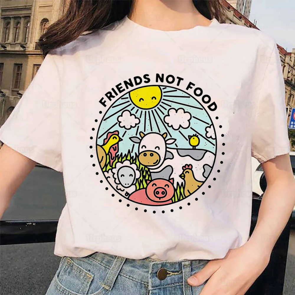 Animals Are Friends Not Food Vegan Shirt Harajuku Style Cute Animal Cow Sheep Kawaii Tshirt Vegetarian Gift 100% Cotton Tees | Женская