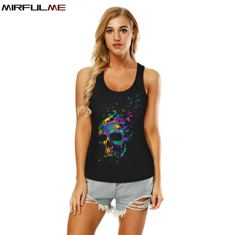 Женский спортивный жилет с 3D принтом черепа рубашки для йоги открытая блузка