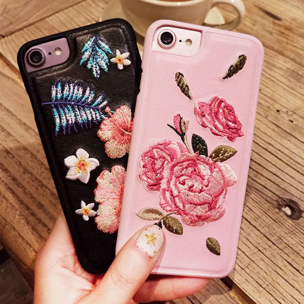 KISSCASE с вышитыми цветами розы чехол для iPhone XS Max Жесткий Чехол 6 6S 7 8 Plus X XR MAX