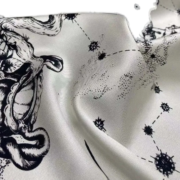 

European brand silk fabric Shoppe new style white bottom black nautical pattern stretch silk fabric shirt dress apparel fabric