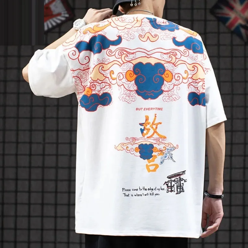 

summer Men Chinese style cool tshirt short sleeve high street print letter tees big sales cheap plus size 7XL ins tops loose 56