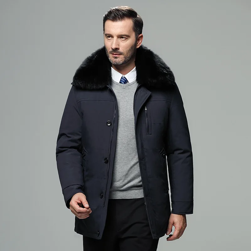 Мужские зимние куртки Толстая теплая белая куртка на утином пуху русская зимняя