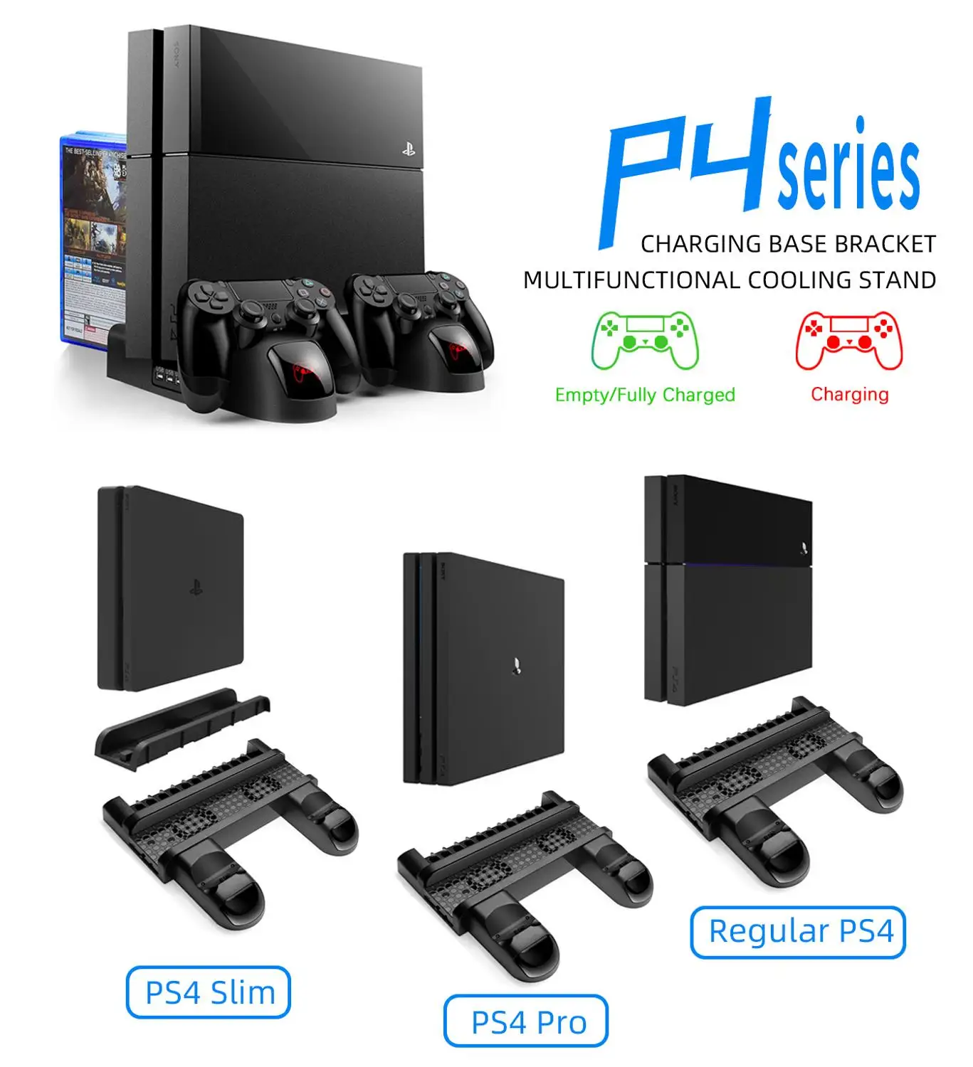 ps4ps4 slimps4 pro vertical stand with cooling fan cooler dual controller charger charging station for sony playstation 4 free global shipping