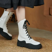 robespiere 2021 fall retro commuter martin boots leather fashion flat womens shoes color combination lace up boots b263