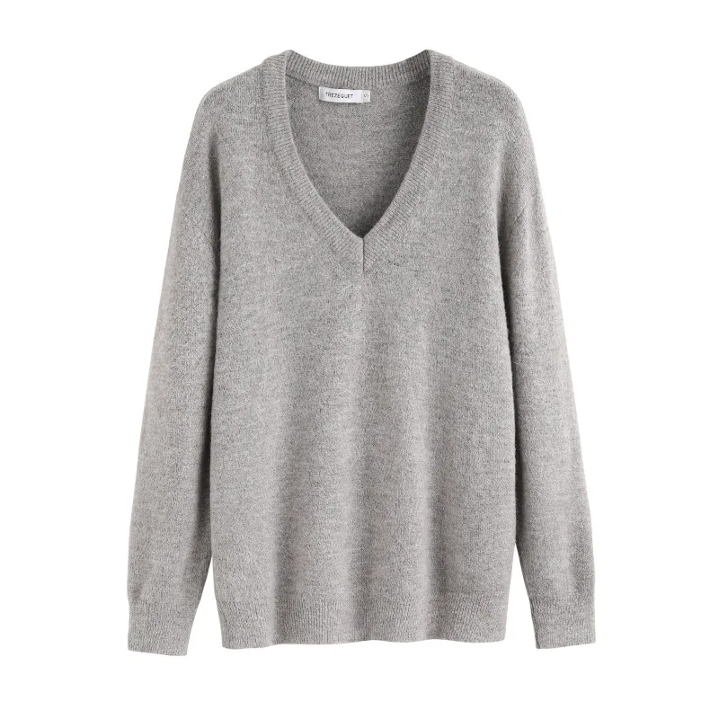 

Fannic 2020 Autumn / Winter V-Neck Loose Mohair Knitted Thick Solid Color Long Sleeve Sweater for Women