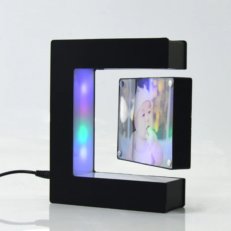 E shape Electronic Magnetic Levitation Floating Globe Digital Photo Frame Blue light Birthday Gift Xmas Decor Wedding | Электроника