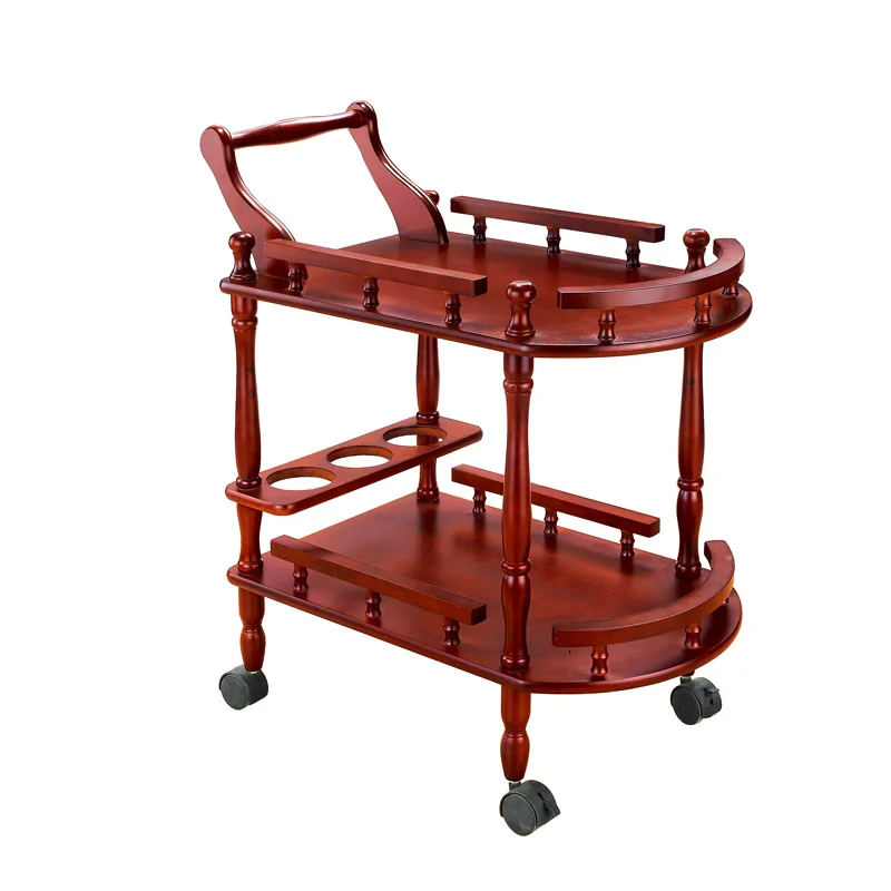 

Wholesale hotel cherry red wooden wine cart trolley tea service trolley