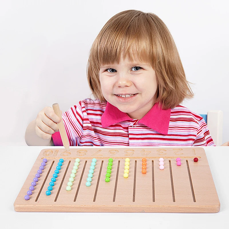 

children's Toy Of Wooden Number Tracing Board Beads Preschool Math Game Matching Toys Game For Kids Montessori Toys For Toddler
