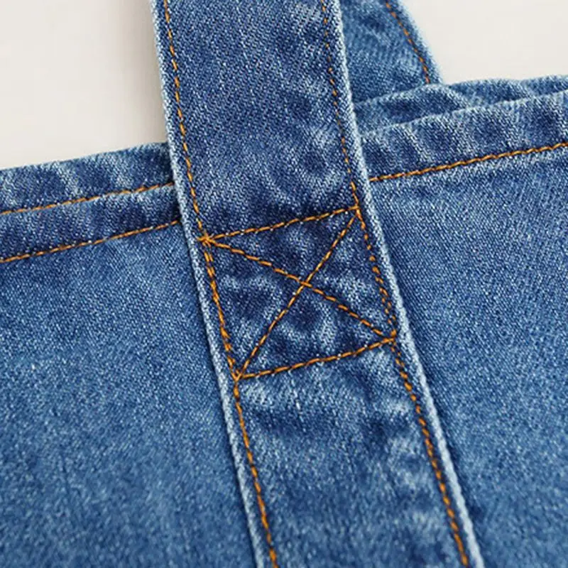 

Fashion Light Weight Soft Denim Tote Unisex Shopper Leisure High Capacity Mummy Bag Shoulder Handbag