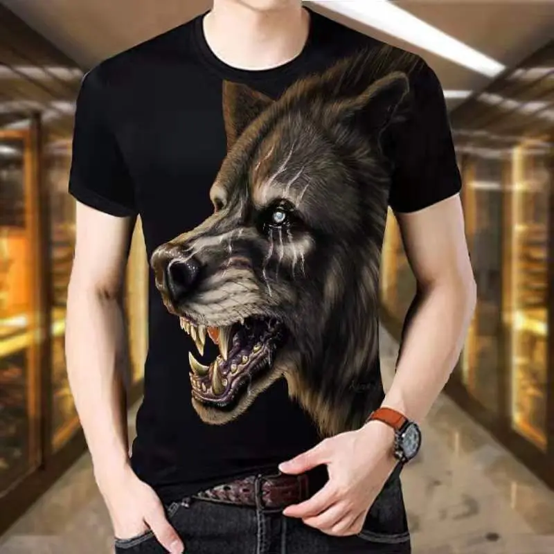 

New men's t-shirt short-sleeved middle-aged and young summer thin animal pattern men's fashion slim trend wild style L-4XL code