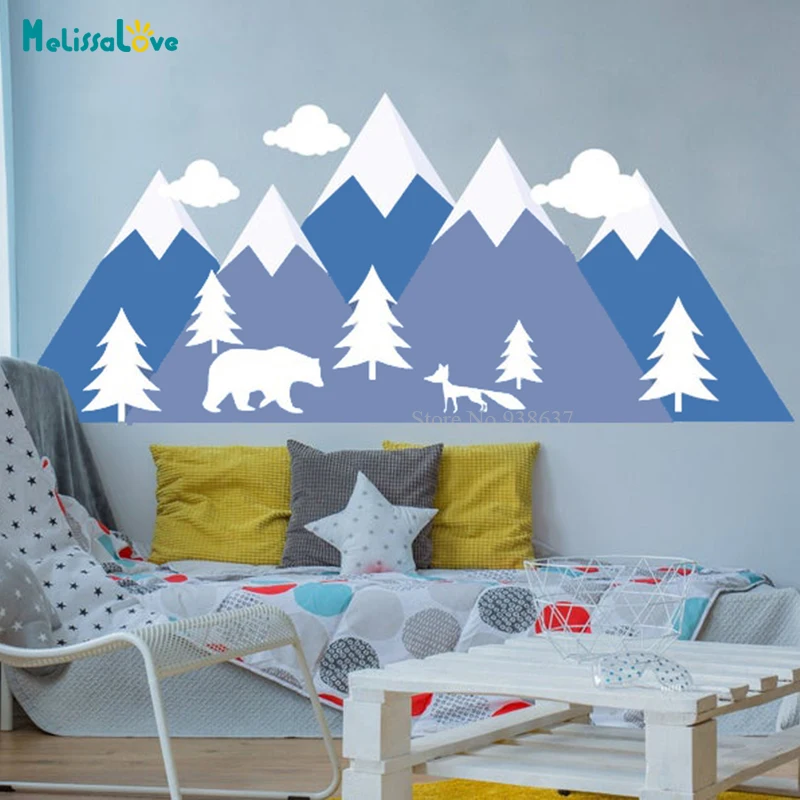 

Adventure Nursery Mural Forest Animals Large Mountain Wall Sticker Woodland Baby Room Decor BA491