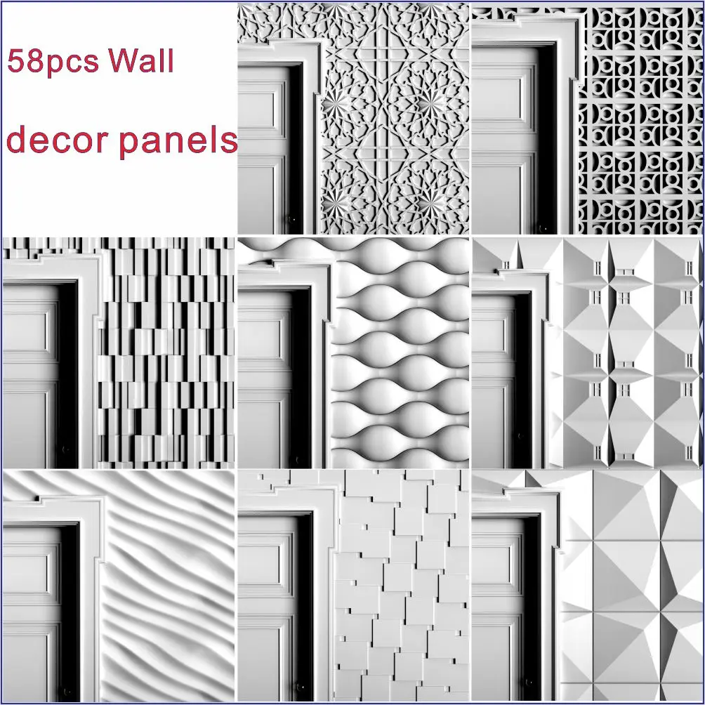 

58pcs Wall decor panels 3d STL Model Relief for CNC Router Aspire Artcam _ Wall decor panels for 3D printer