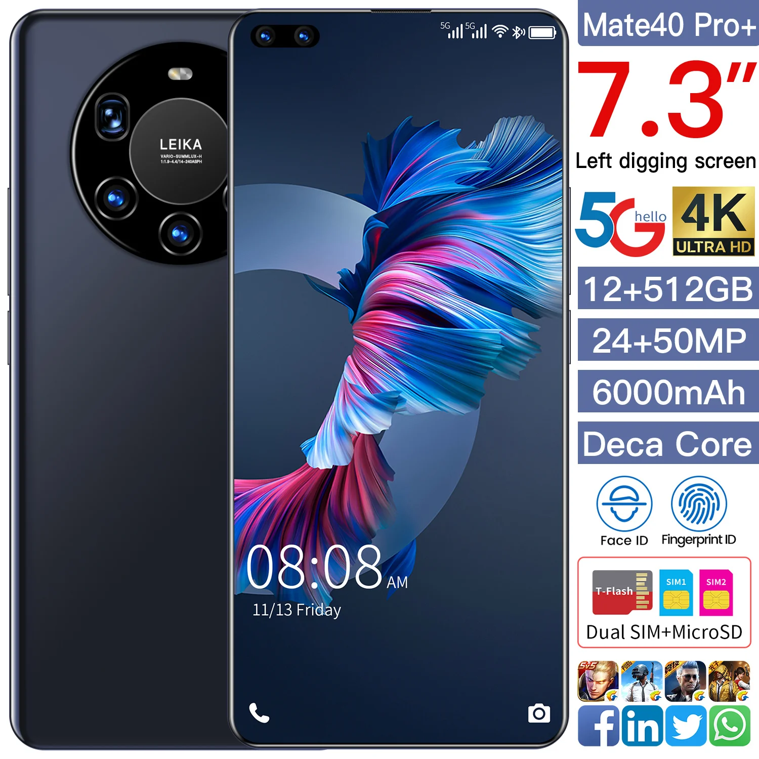 Huawei-Premio Mundial Mate40 Pro, pantalla de 7,3 pulgadas, compatible con la aplicaci&oacute;n Google, red 5G, 12GB, 512GB, para Vivo OPPO, Xiaomi-2