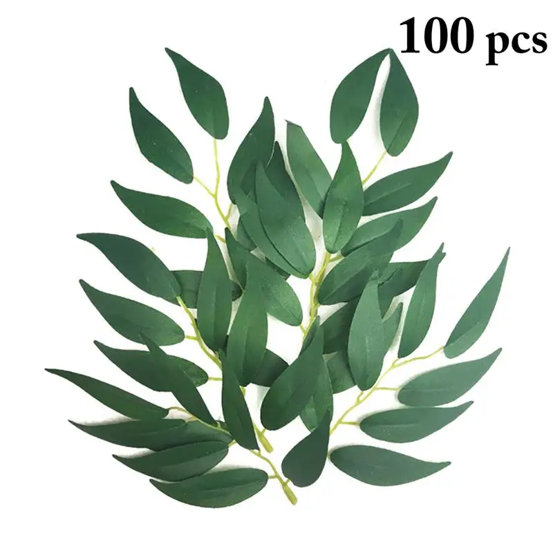 

100Pcs Faux Leaves Willow Lifelike Decorative Artificial Leaves For Wedding Photography Props DIY Flower Decor Accessories