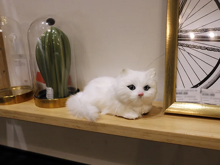 

new real life white cat model plastic&furs simulation lying cat doll gift about 18x9cm xf1245