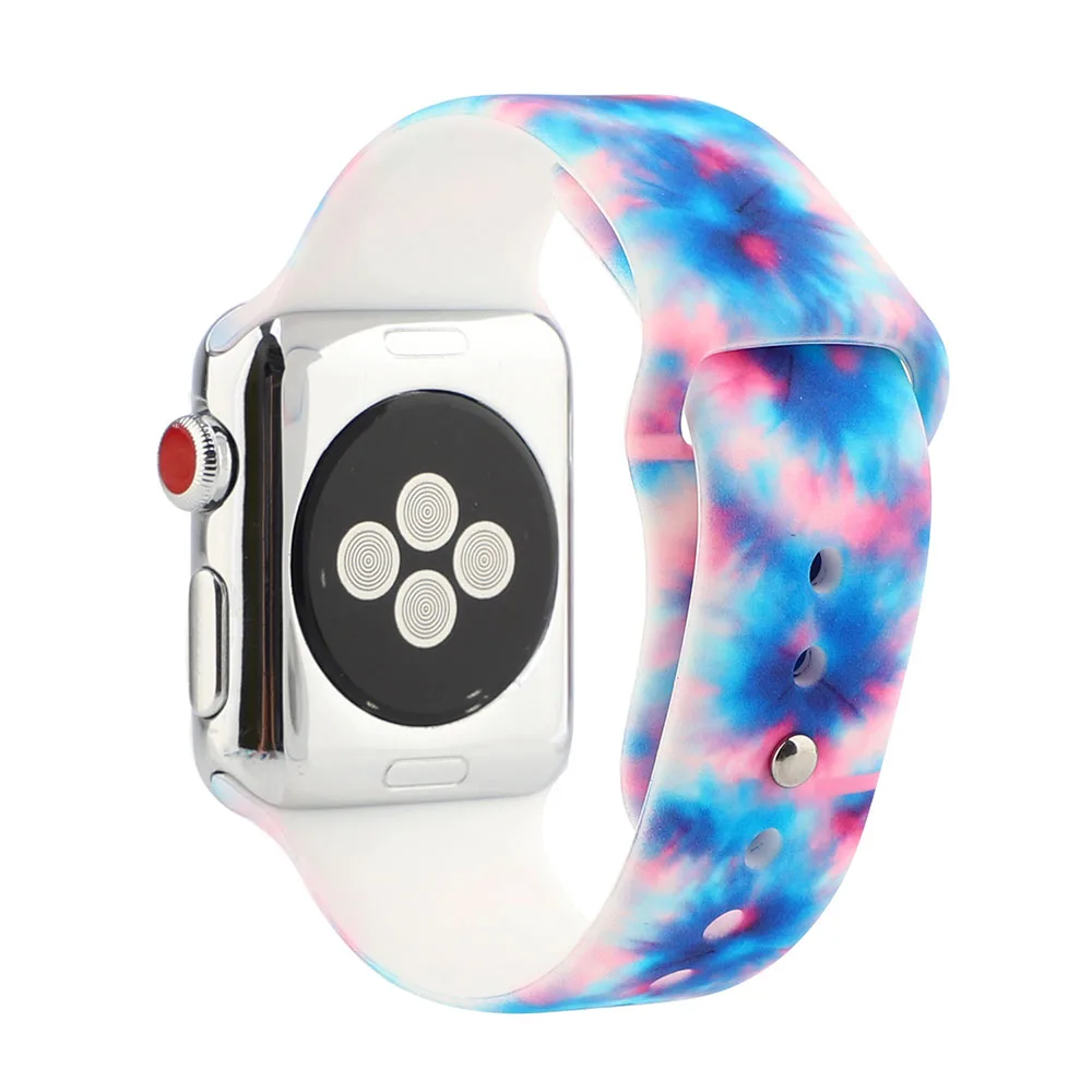 Ремешок Tie-Dye для женских смарт-часов силиконовый цветной браслет Apple Watch 38 40 42 44 мм