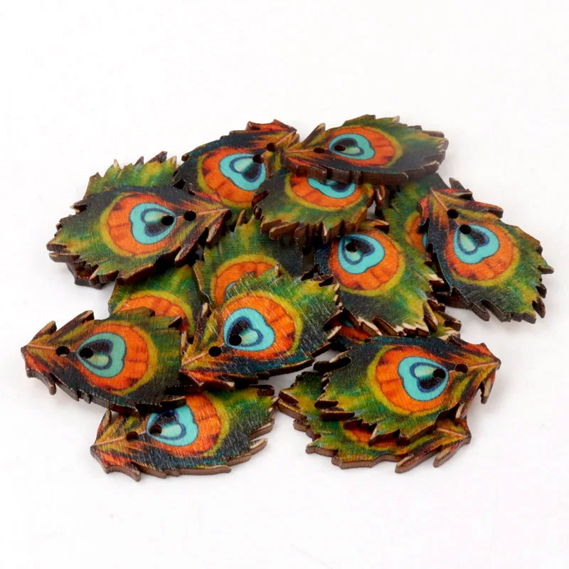 20 шт. деревянные декоративные пуговицы в виде павлиньих перьев 22 х34 мм | Дом и сад