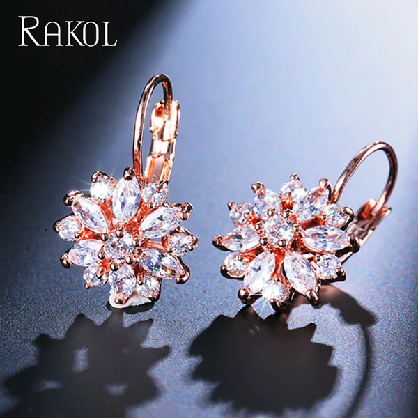 Rose Gold Color ZAKOL Мода розовое золото Цвет цветок обруч серьги кластера прозрачного хрусталя циркония серьги для Для женщин ювелирные Brincos FSEP609 - Окраска металла: Rose Gold Color