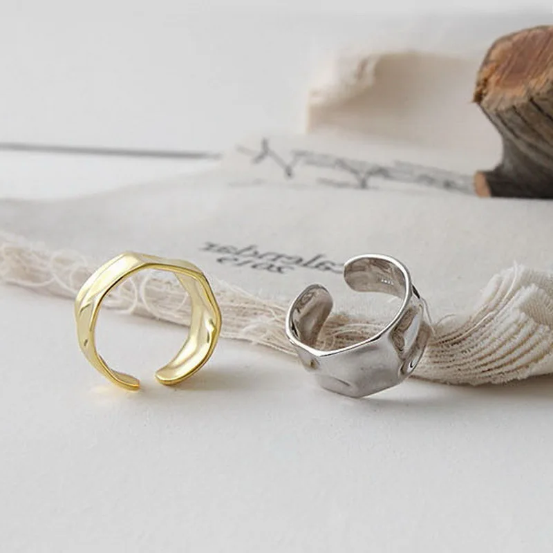 

European and American retro irregular concave-convex wide face ring simple retro square wide side open ring wholesale