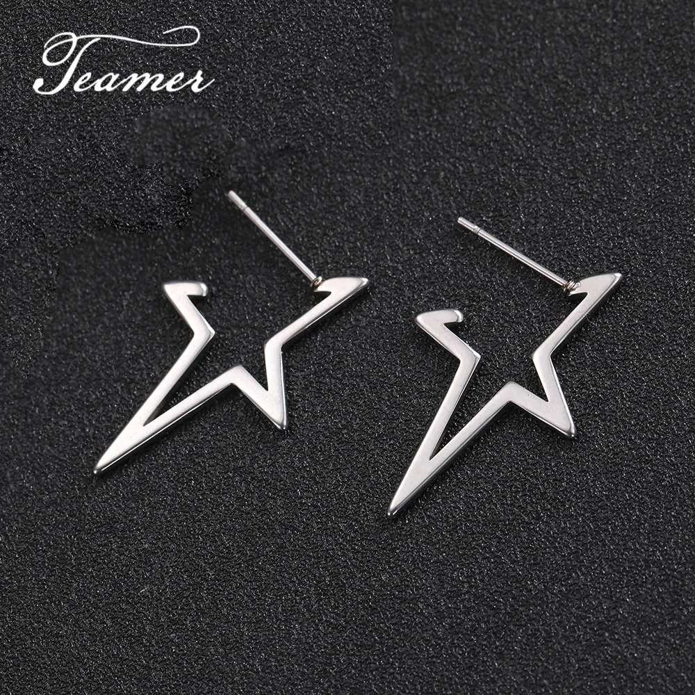 Teamer Star Stud Earrings for Women Stainless Steel Studs Korean Fashion Jewelry Aretes 2019 Ear Accessories Gifts | Украшения и