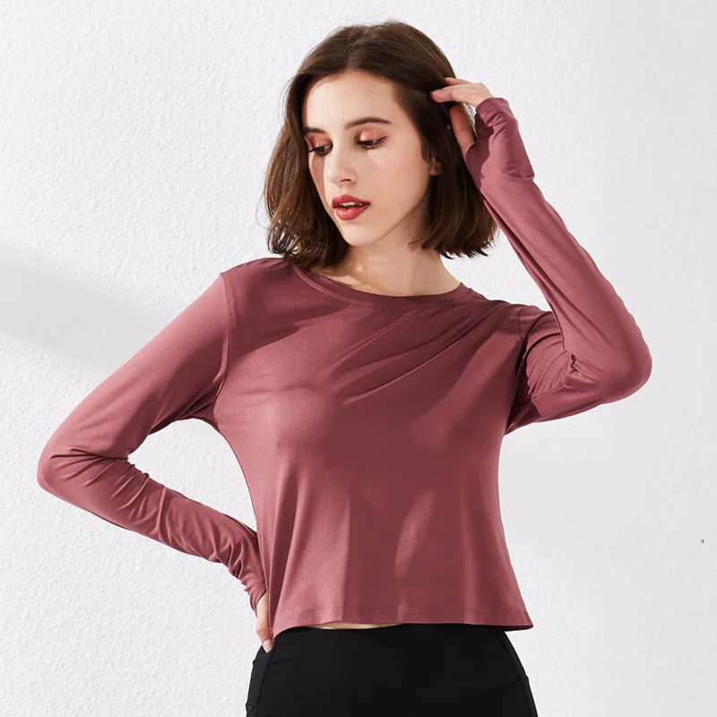 Для женщин длинный рукав для йоги рубашки свободного покроя Спортивная одежда