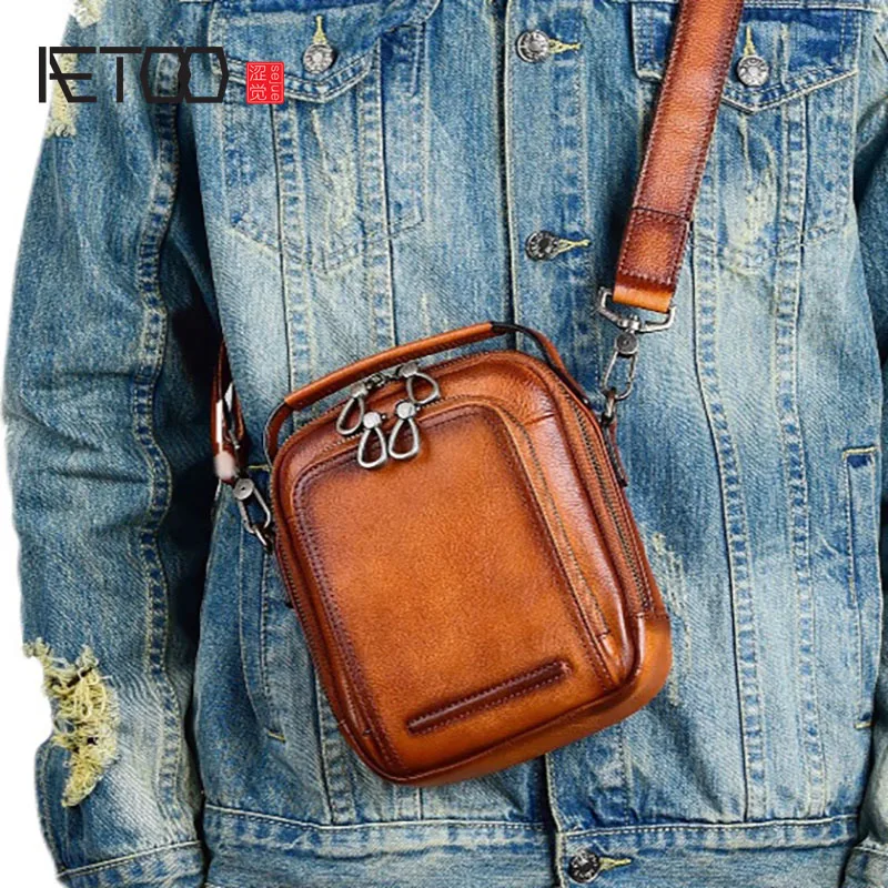 

AETOO Men's leather shoulder bag, large capacity messenger bag, sports and leisure men's bag