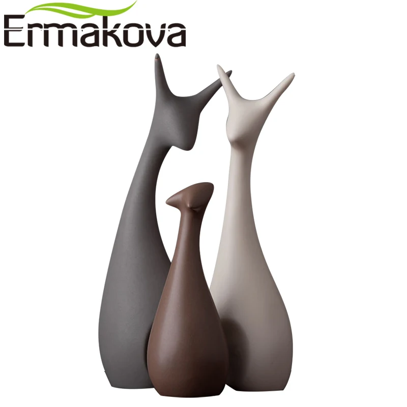 ERMAKOVA 3 шт. Олень Семья фигурки современная мода керамические статуэтки украшения