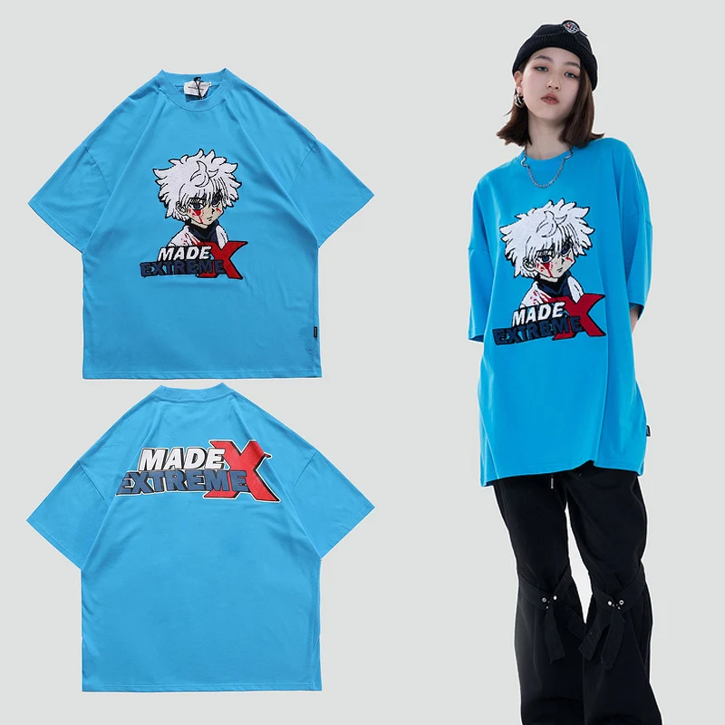 

Mens Cartoons Embroidery T Shirt Unisex HipHop Casual Short Sleeve Tee Shirts 2021 Summer O-Neck Loose Size T shirts Cotton Tops