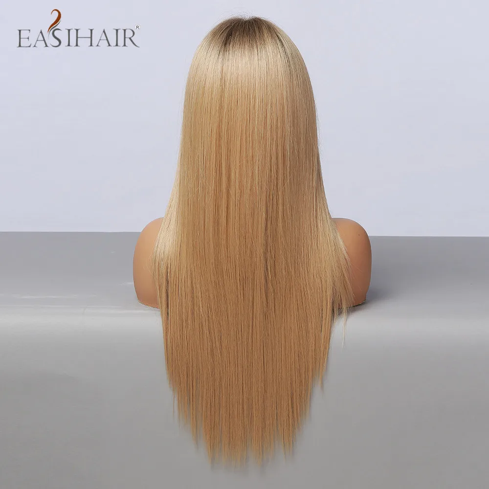 

EASIHAIR Ombre Brown Blonde Long Silky Straight Synthetic Lace Front Wigs with Baby Hair Natural Soft Faker Hair for Women Daily