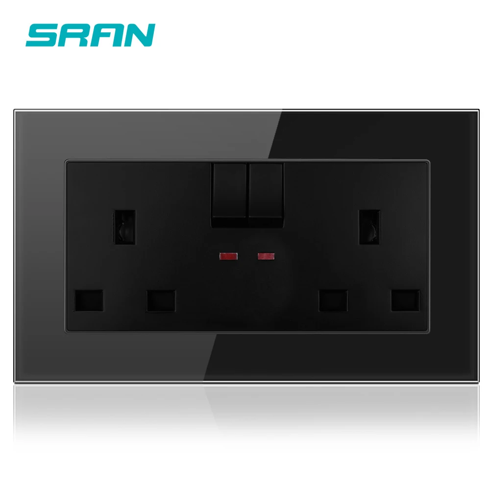 SRAN розетка стандарта Великобритании с выключателем света настенная 146*86 мм