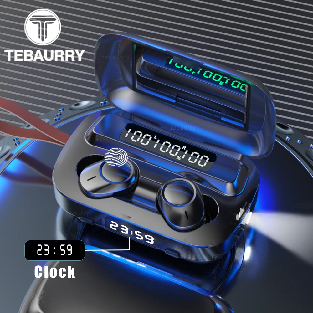 

Беспроводные стереонаушники TWS, Bluetooth 5,1, спортивные водонепроницаемые беспроводные наушники, сенсорные наушники с часами и фонариком