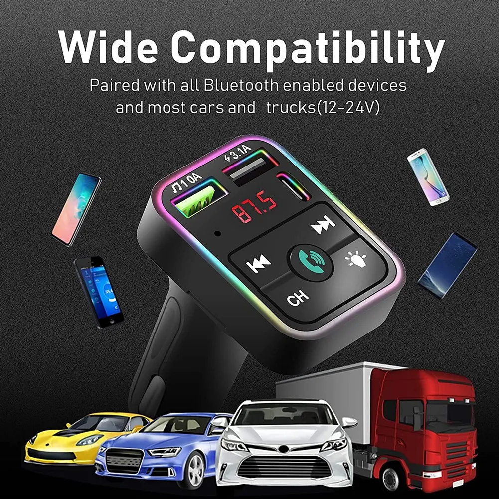

Dual USB Fast Charger Car Accessories Car Kit Bluetooth 5.0 Car Wireless FM Transmitter Adapter 2USB PD Charger AUX Hands-Free