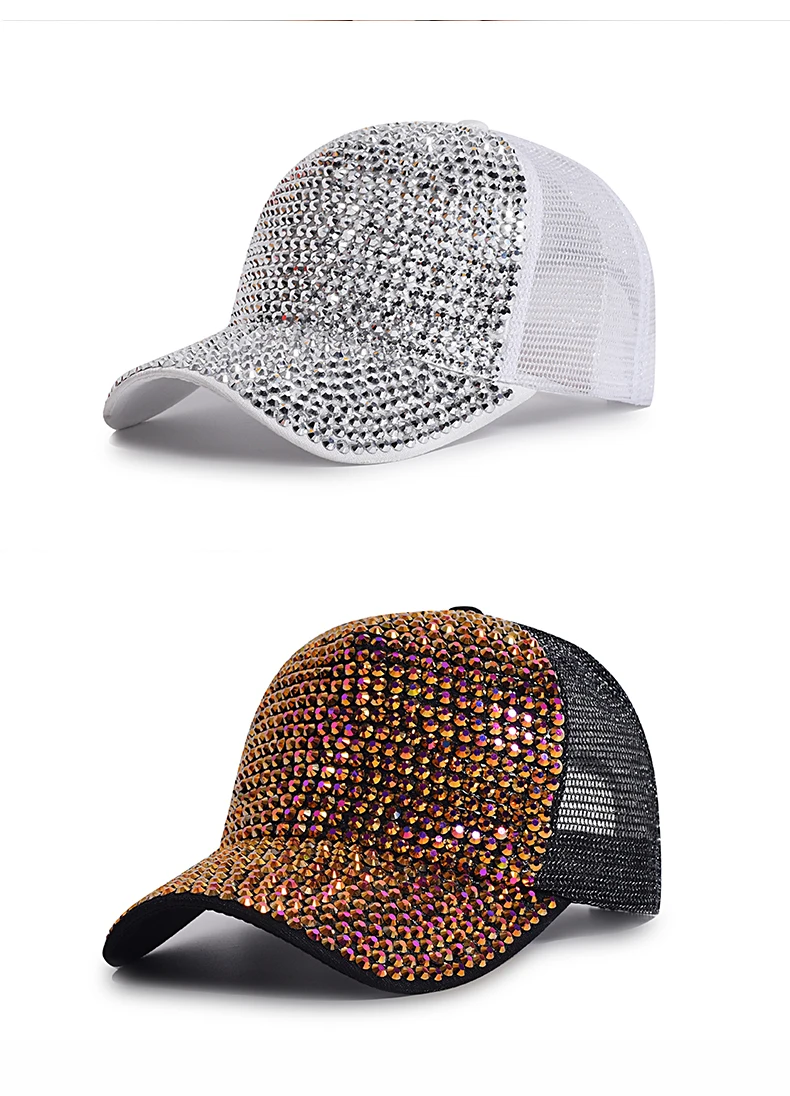 Женская перфорированная Кепка блестящая бейсболка стразы Украшенные шипами