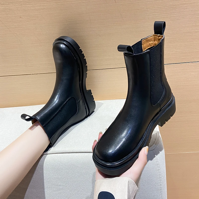

Женские ботинки челси на платформе, короткие ботинки в британском стиле, сезон осень-зима, 2021