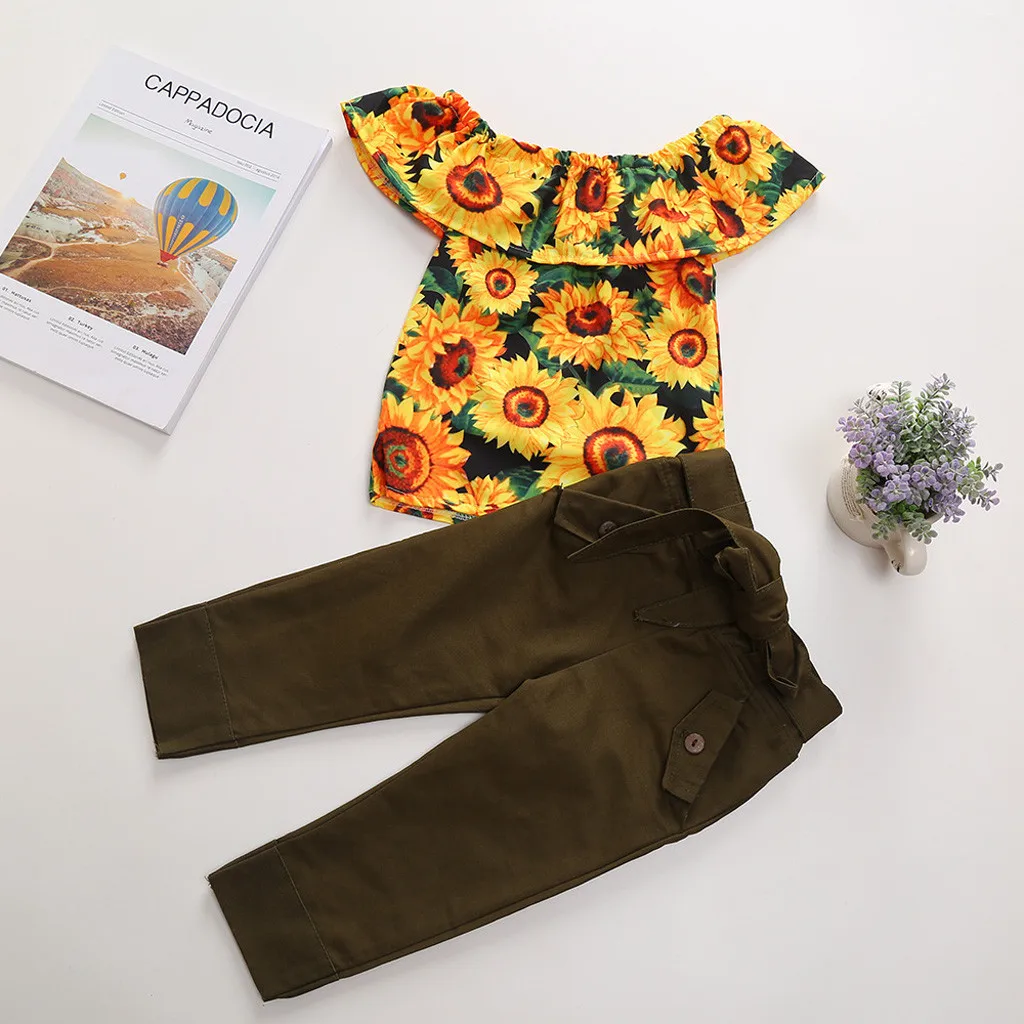 Комплект одежды для новорожденных девочек топ с открытыми плечами и принтом