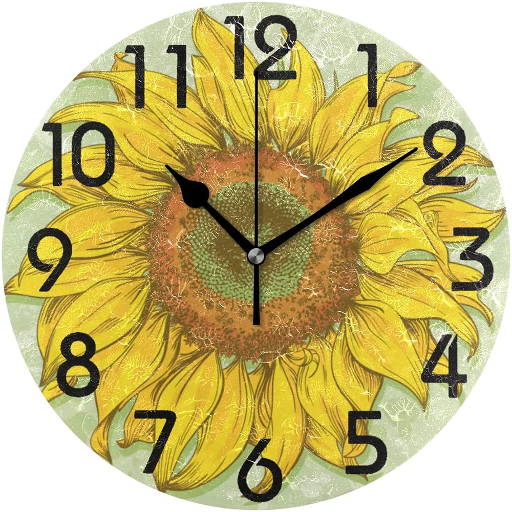 

Big Sunflower 10 Inch Battery Operated Quartz Analog Quiet Desk Clock for Home,Office,School