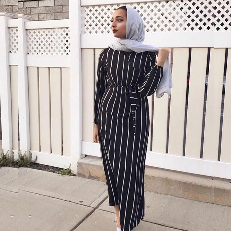 

Мусульманское платье Abaya для женщин платье в полоску платье Caftan Исламская одежда Abaya Дубай турецкий арабский Ид Мубарак