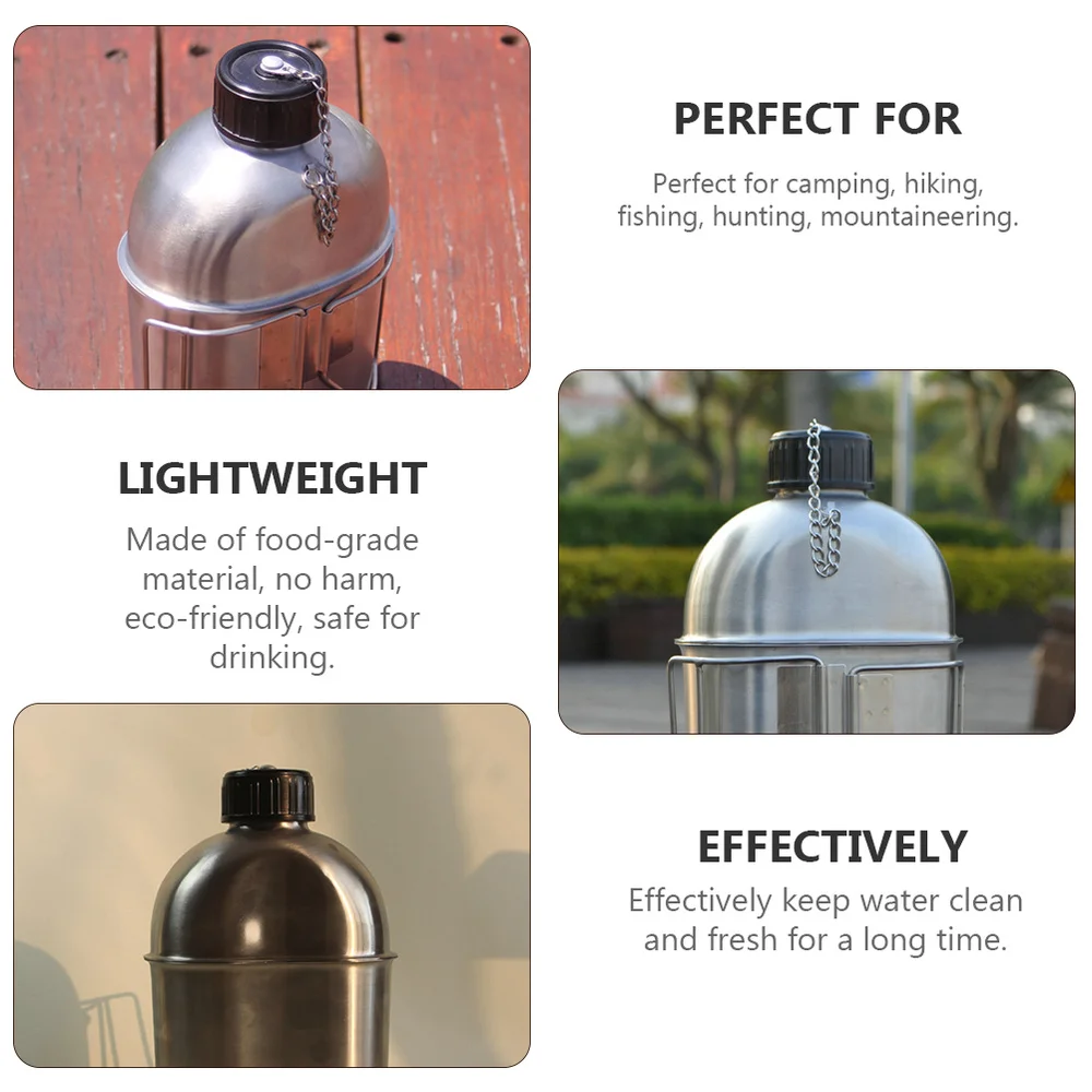 

1 Set Steel Water Bottle Camping Hiking Canteen Cup With Handle