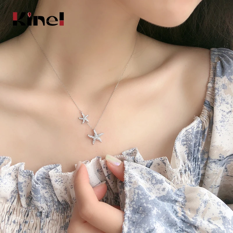 

Kinel Starfish Silver Pendant Necklace 925 Sterling Silver Choker Statement Necklaces Women Silver 925 Jewelry 2020 New